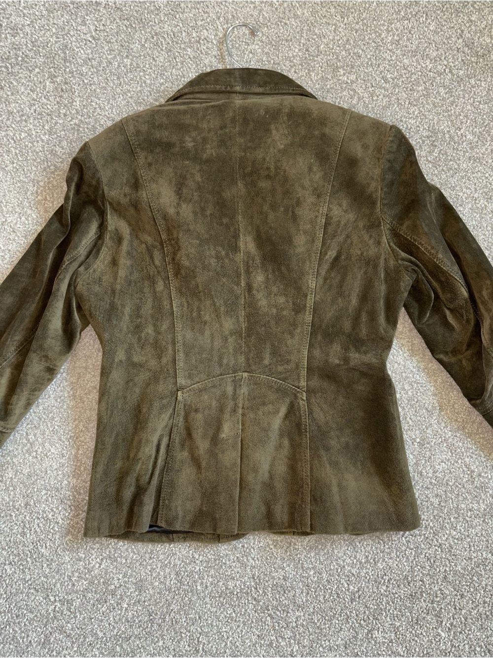 SizeS-100%GenuineLeather-DANIER-Y2K Women's Olive Suede Blazer Jacket - Picture 8 of 10